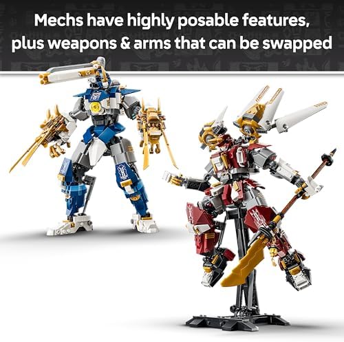 LEGO NINJAGO Os Mechs Titãs Gêmeos - Brinquedo Ninja com 2 Figuras de Ação e 3 Minifiguras, incluindo Kai e Nya - Decoração para Quarto Infantil - Presente de Aniversário para Meninos a partir de 12 Anos e Fãs Adolescentes - 71870