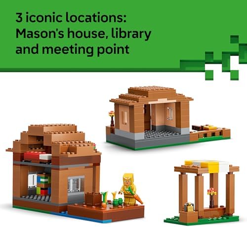 LEGO Minecraft Evoker Ataque à Vila - Modelo de Casa com Jardim, 11 Figuras incluindo Pedreiro e Golem de Ferro - Decoração para Quarto Infantil - Presente para Gamers a partir de 9 Anos - 21596