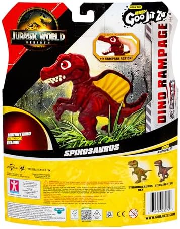 Heróis de Goo Jit Zu Jurassic World Rebirth Dino Rampage Spinosaurus, Super Macio e Elástico, com Mandíbulas Mordedoras em Ação de Ataque