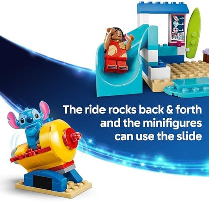 LEGO | Diversão na Praia da Disney com Lilo & Stitch - Brinquedo Educativo com 2 Lojas, Passeio de Nave Espacial e 2 Minifiguras - Conjunto Montessori - Presente de Aniversário para Meninas e Meninos a partir de 4 Anos - 43280