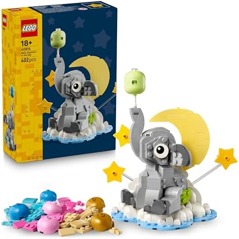 LEGO Elefante Bebê no Céu - Conjunto de Construção para Adultos - Kit de Modelo com Figura de Animal e Acessórios para Decoração de Quarto - Ideia de Presente para Recém-Nascido - 40814