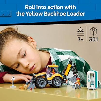 LEGO City Retroescavadeira Amarela - Brinquedo de Veículo de Construção - Trator com 2 Minifiguras, Caçamba Frontal e Retroescavadeira Funcionais - Ideia de Presente de Aniversário para Meninos a partir de 7 Anos - 60480