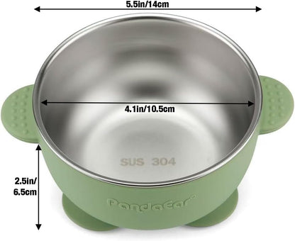 PandaEar Conjunto de 3 Tigelas de Aço Inoxidável com Ventosa, Antiderrapantes e com Capa de Silicone para Bebês e Crianças, Inquebráveis e Sem Sujeira