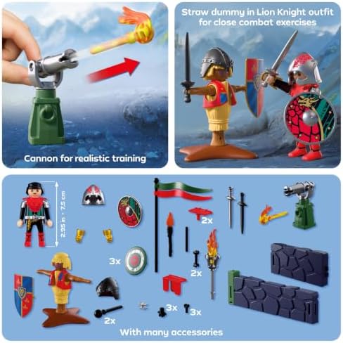 Playmobil | Cavaleiros | Treinamento de Cavaleiro do Dragão | Campo de treinamento com canhão, alvos, boneco de palha e armas | Para crianças a partir de 4 anos | 72213