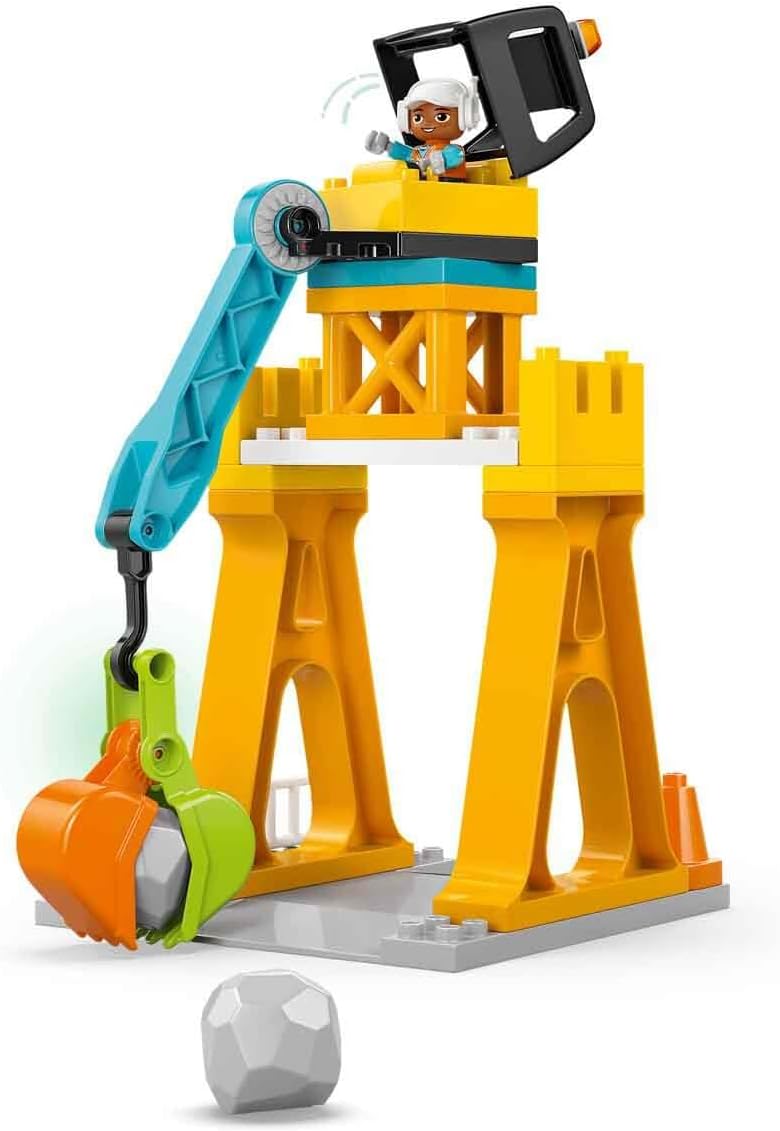 LEGO DUPLO 3 em 1 Canteiro de Obras e Veículos - Brinquedo Educativo para Desenvolvimento da Coordenação Motora Fina de Crianças Pequenas - Inclui Caminhões, Guindastes e Escavadeiras - Presente de Aniversário para Meninos e Meninas