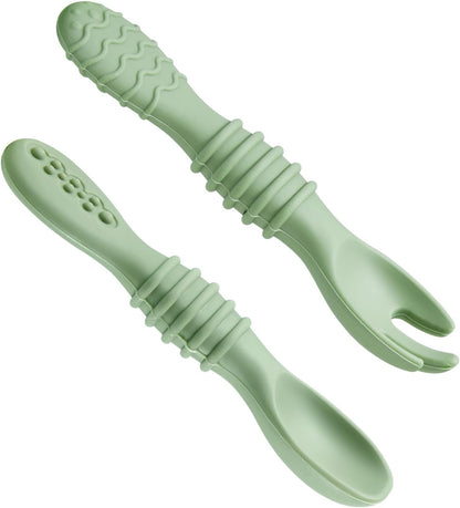 PandaEar Conjunto de 6 colheres e garfos de silicone para bebês, colheres para alimentação assistida, talheres para bebês de 4 a 6+ meses, colheres e garfos para alimentação infantil, livres de BPA, primeira fase.