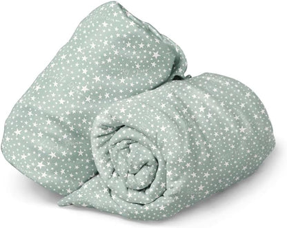 Love To Dream Lençol de berço, pacote com dois, estampa Stardust, verde-oliva | 100% algodão jersey macio e respirável para colchão oval, rosa-claro Stardust, inclui saco de armazenamento reutilizável