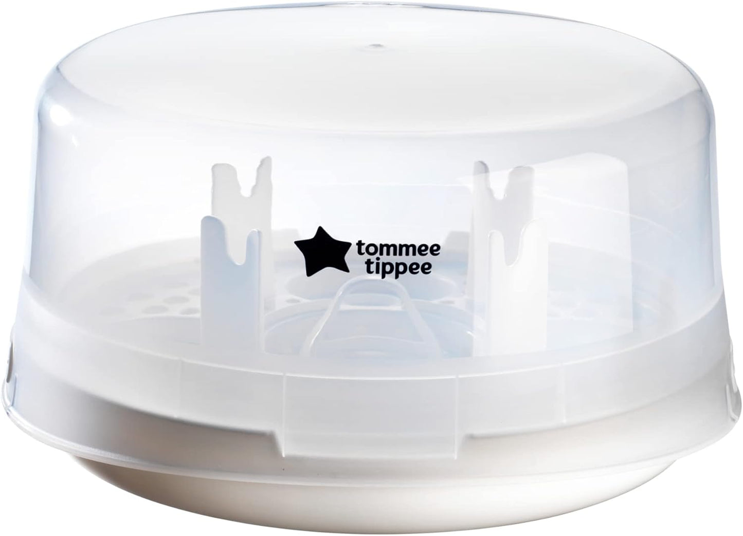 Tommee Tippee Esterilizador a vapor para micro-ondas para mamadeiras, chupetas, bombas de leite materno e acessórios de alimentação. Elimina vírus e 99,9% das bactérias nocivas. Ciclo de esterilização de 4 minutos.