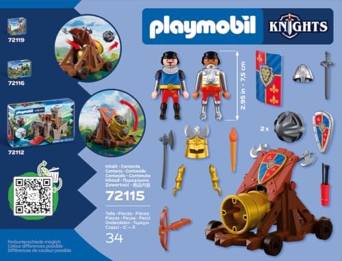 Playmobil | Cavaleiros | Guerreiros do Leão com Canhão de Batalha | Canhão com 2 Figuras e Função de Disparo | Brinquedo para Crianças a partir de 4 Anos | 72115