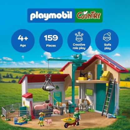 Playmobil | Country | Fazenda Grande | Conjunto com Guindaste de Carga, Estábulos, Muitos Animais e Diversos Acessórios | Para Crianças a partir de 4 Anos | 72160