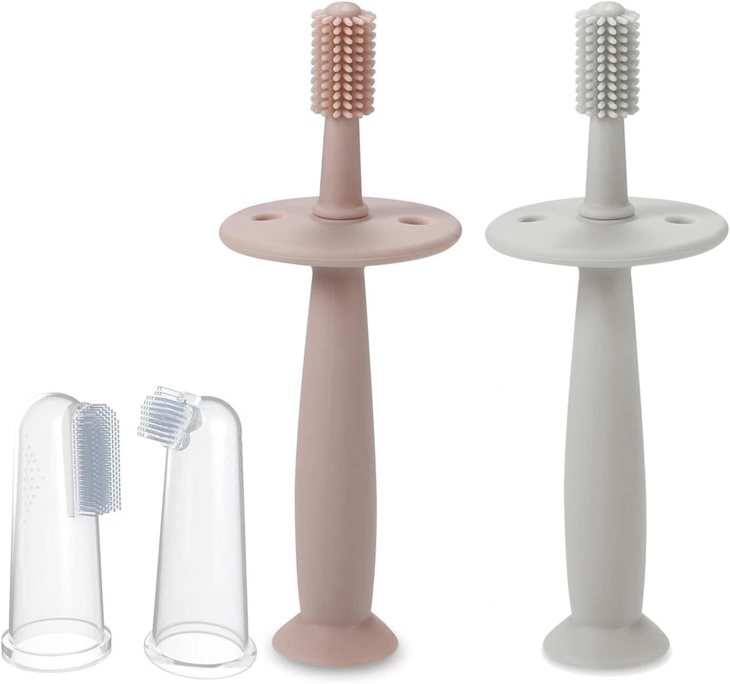 PandaEar Escova de Dentes de Silicone para Bebês, Conjunto com 3 Peças (Rosa + Azul) | Brinquedos de Dentição para Treinamento de Higiene Bucal para Bebês a partir de 3 Meses