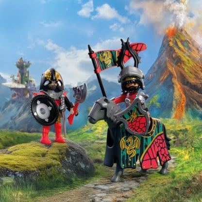 Playmobil | Cavaleiros | Líder dos Cavaleiros do Dragão | Cavaleiro a Cavalo com Estandarte e Companheiro | Brinquedo de Cavaleiros para Crianças a partir de 4 Anos | 72118