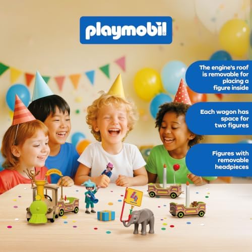 Playmobil | Trem de Aniversário | Trem Festivo com Animais, Velas, Adesivos de Números e Acessórios | Para Crianças a partir de 4 Anos | 72184