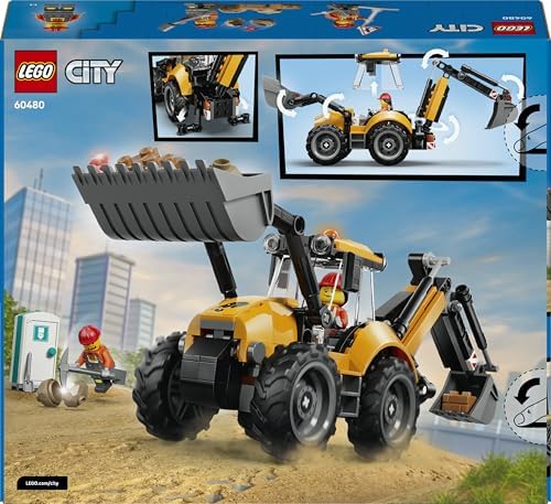 LEGO City Retroescavadeira Amarela - Brinquedo de Veículo de Construção - Trator com 2 Minifiguras, Caçamba Frontal e Retroescavadeira Funcionais - Ideia de Presente de Aniversário para Meninos a partir de 7 Anos - 60480