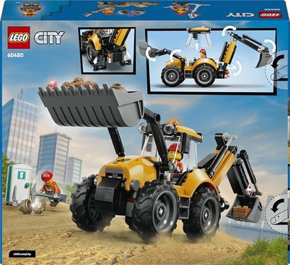 LEGO City Retroescavadeira Amarela - Brinquedo de Veículo de Construção - Trator com 2 Minifiguras, Caçamba Frontal e Retroescavadeira Funcionais - Ideia de Presente de Aniversário para Meninos a partir de 7 Anos - 60480