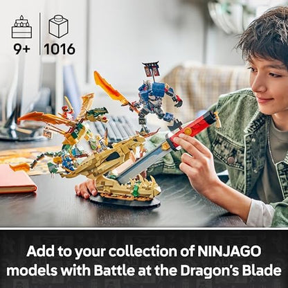 LEGO NINJAGO Batalha na Lâmina do Dragão - Brinquedo Ninja com Dragão, Figura de Ação Mecânica e 4 Minifiguras com Katanas - Decoração para Quarto Infantil - Presente para Meninos e Fãs a partir de 9 Anos - 71871