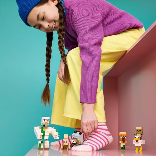 LEGO Minecraft Ataque no Deserto do Cavaleiro Galinha - Brinquedo com 6 figuras, incluindo Golem de Ferro e Lobo Bebê - Decoração para Quarto Infantil - Presente Gamer para Meninos, Meninas e Fãs a partir de 9 Anos - 21592