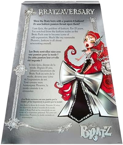 BRATZ Boneca de Coleção Bratzaversary Gaia – Boneca colecionável de 25º aniversário com roupa, acessórios, embalagem de exibição e suporte para boneca.