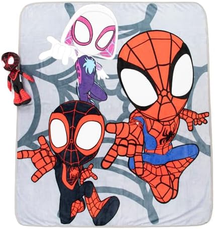 Conjunto de pelúcia infantil Jay Franco Marvel Spidey & His Amazing Friends Miles Morales Mini Pillow Buddy e cobertor macio de 130 x 150 cm - Conjunto de 2 peças super macio para aconchegar as crianças