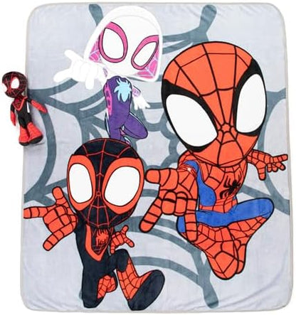 Conjunto de pelúcia infantil Jay Franco Marvel Spidey & His Amazing Friends Miles Morales Mini Pillow Buddy e cobertor macio de 130 x 150 cm - Conjunto de 2 peças super macio para aconchegar as crianças