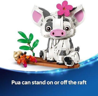 LEGO | Figura do Porquinho Pua da Moana da Disney - Porquinho de Brinquedo com Flor, Caranguejo e Suporte para Jangada para Decoração de Quarto Infantil - Presente de Aniversário para Meninas a partir de 9 Anos e Fãs do Filme - 43292