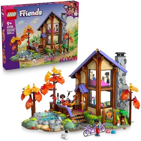 LEGO Friends Cabana Aconchegante na Floresta de Outono - Casa em Miniatura com 4 Mini Bonecas, 2 Figuras de Animais de Estimação e Acessórios - Presente de Aniversário para Meninas a partir de 9 Anos - 42705