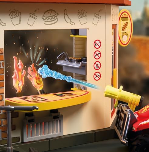 Playmobil | City Action | Quadriciclo de Bombeiro com Quiosque de Hambúrguer | Quadriciclo de emergência compacto com função de jato de água, quiosque de lanches em chamas e muitos acessórios | Para crianças a partir de 4 anos | 72195