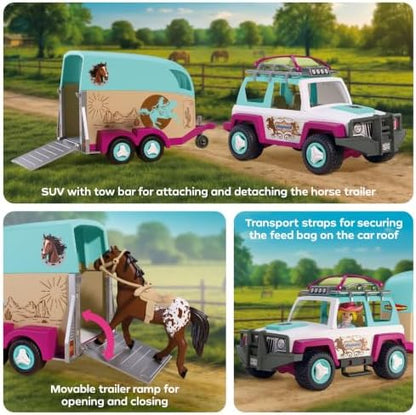 Playmobil | I Love Horses | Veículo Off-Road com Reboque para Cavalos | Conjunto de transporte com amazona, cavalo, acessórios e rampa móvel | Para crianças a partir de 4 anos | 72129