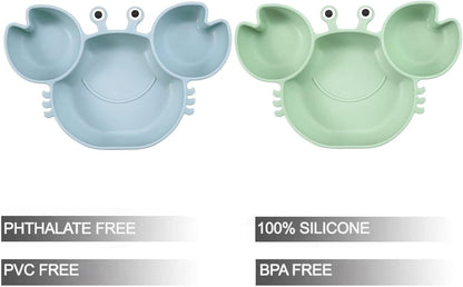 PandaEar Conjunto de 2 Pratos de Silicone para Bebê com Ventosa e 2 Colheres para Bebê - Prato Dividido para Criança - Pratos com Ventosa para Introdução Alimentar - Pratos de Jantar Inquebráveis - Conjunto,