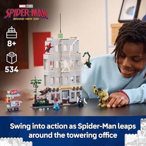 LEGO|Marvel Homem-Aranha vs. Hulk Confronto Épico - Brinquedo Interativo de Super-Heróis com Escritório de 4 Andares, Figura de Ação e 5 Minifiguras, incluindo o Escorpião - Presente para Meninos e Fãs a partir de 8 Anos - 76350