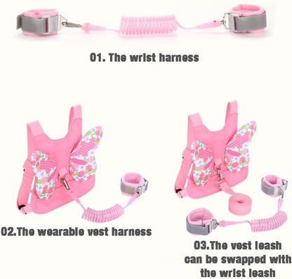 PandaEar Coleira de segurança infantil com guia e cordão anti-perda para pulso, mochila com guia 3 em 1 para bebês e crianças pequenas, coleira de segurança infantil com guia, guia anti-perda para passeios com bebês