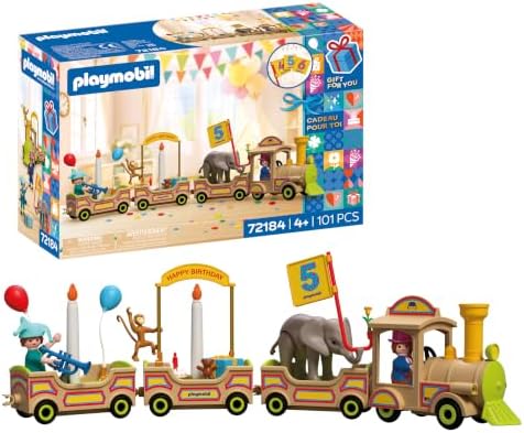 Playmobil | Trem de Aniversário | Trem Festivo com Animais, Velas, Adesivos de Números e Acessórios | Para Crianças a partir de 4 Anos | 72184