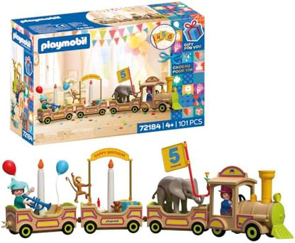 Playmobil | Trem de Aniversário | Trem Festivo com Animais, Velas, Adesivos de Números e Acessórios | Para Crianças a partir de 4 Anos | 72184