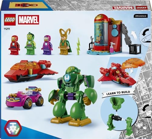 LEGO | Marvel Loki vs. Equipe Homem de Ferro - Brinquedo de Super-Herói com Carro, Avião, Robô e 4 Minifiguras - Presente para Meninos a partir de 4 Anos e Fãs da Série Homem de Ferro e Seus Incríveis Amigos - 11211