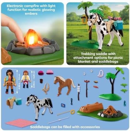 Playmobil | I Love Horses | Passeio a Cavalo com Fogueira | Conjunto de equitação com mãe, filha, cavalo, pônei e fogueira eletrônica | Para crianças a partir de 4 anos | 72132