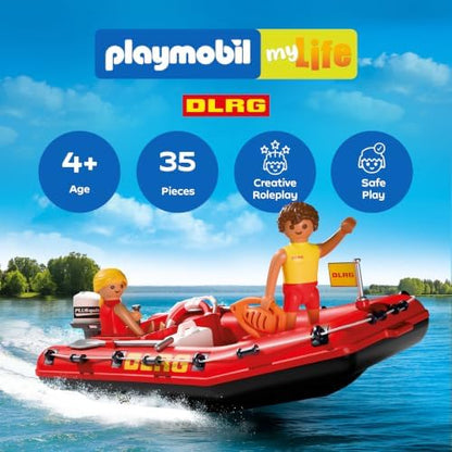 Playmobil | City Action | Barco de Resgate | Barco Inflável com Motor de Popa, Boia Circular e Equipe de Resgate Aquático | Para Crianças a partir de 4 Anos | 72280