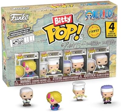 Funko Bitty Pop! One Piece - Sanji - Pacote com 4 - 1/6 de chance de encontrar a variante rara Chase e uma mini figura surpresa - Colecionável de 2,2 cm (0,9 polegadas) - Inclui suporte expositor empilhável