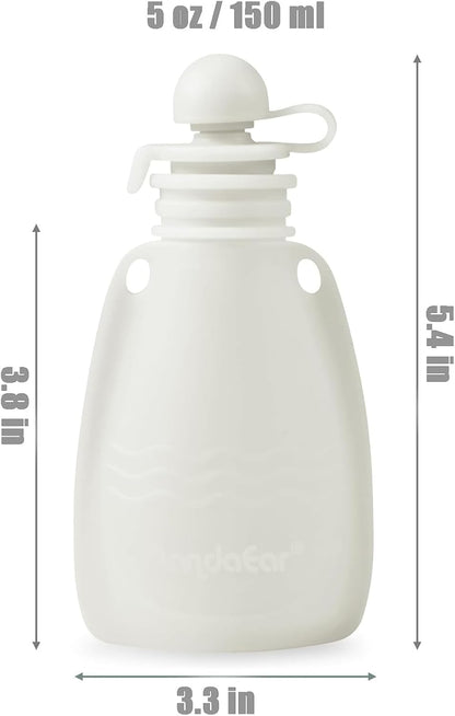 PandaEar Conjunto de 3 saquinhos de silicone reutilizáveis para papinha da, com 3 colheres dosadoras de silicone para purê e armazenamento de alimentos para bebês (cinza claro e nogueira).