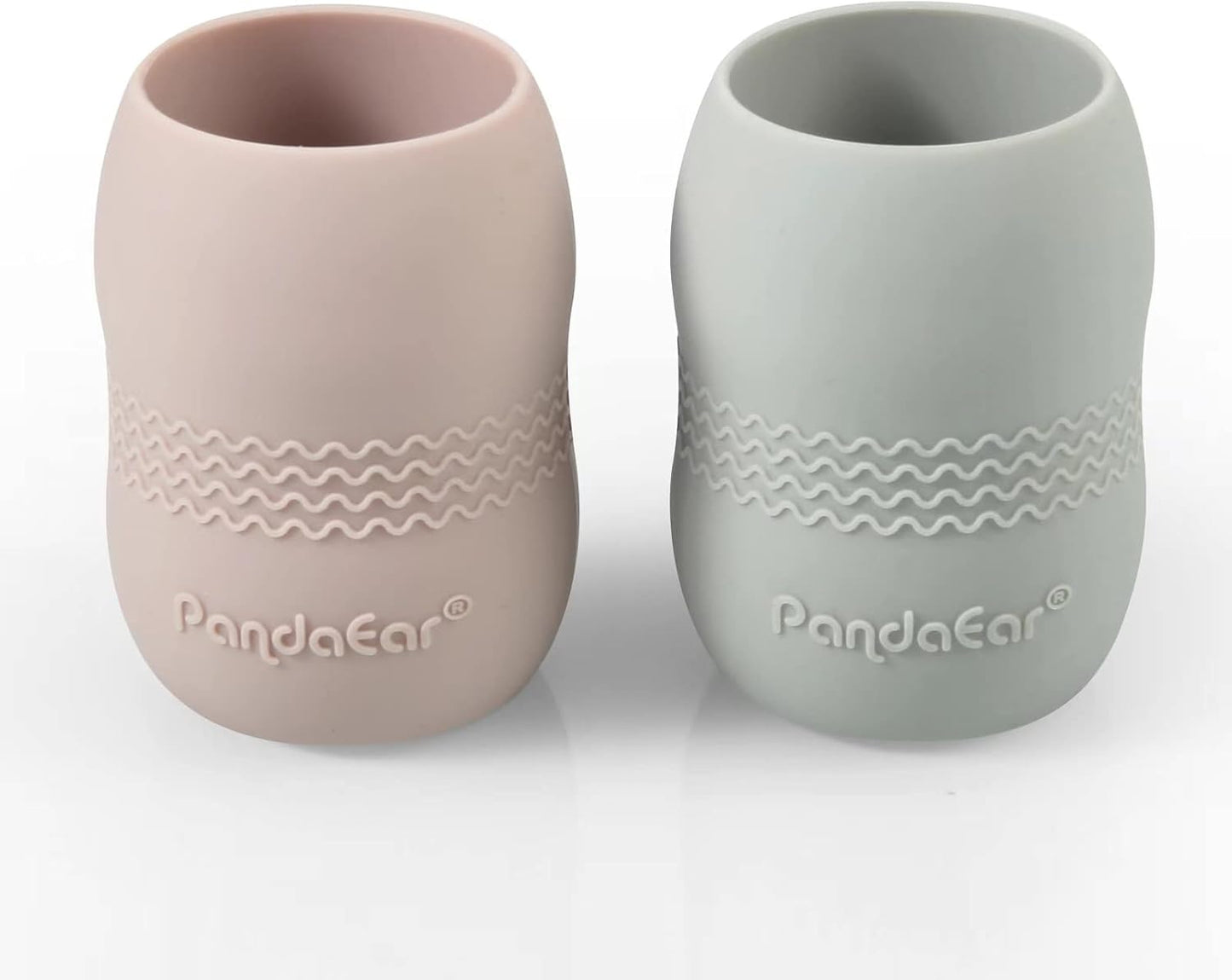 PandaEar (Pacote com 2 Copos de Treinamento para Bebês e Crianças Pequenas, Copo de Água Antivazamento, 100% Silicone, Copo de Treinamento para Beber para Bebês e Crianças Pequenas (Rosa/Cinza)