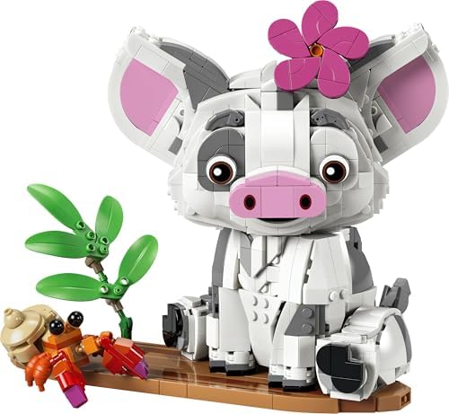 LEGO | Figura do Porquinho Pua da Moana da Disney - Porquinho de Brinquedo com Flor, Caranguejo e Suporte para Jangada para Decoração de Quarto Infantil - Presente de Aniversário para Meninas a partir de 9 Anos e Fãs do Filme - 43292
