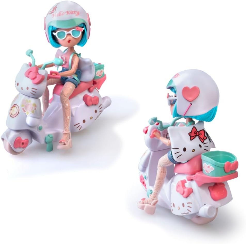 Hello Kitty Famosa 4SF Hello Kitty Linda Scooter Rosa, Boneca Fashion Japonesa com Motocicleta, Figura de 19,5 cm com 15 Pontos de Articulação, Inclui Capacete e Bolsa, Vestindo Top com Micro Shorts (HKTF3000)