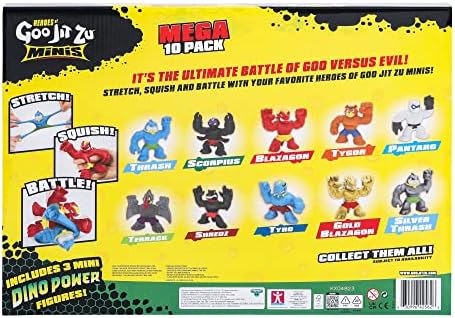 Heróis de Goo Jit Zu Minis, Pacote Mega com 10 Miniaturas. Estique, aperte e batalhe com 10 miniaturas em um único pacote!