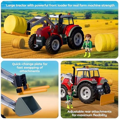 Playmobil | Country | Trator Grande com Fardos de Feno | Trator Potente com Carregadora Frontal, Fardos Redondos e Conjunto de Ferramentas | Para Crianças a partir de 4 Anos | 72305