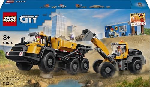 LEGO City Caminhão Basculante e Pá Carregadeira - Veículos de Construção com Funções Interativas e 3 Minifiguras - Presente de Aniversário STEM para Meninos a partir de 8 Anos - 60494