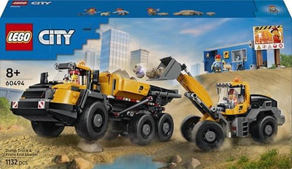 LEGO City Caminhão Basculante e Pá Carregadeira - Veículos de Construção com Funções Interativas e 3 Minifiguras - Presente de Aniversário STEM para Meninos a partir de 8 Anos - 60494