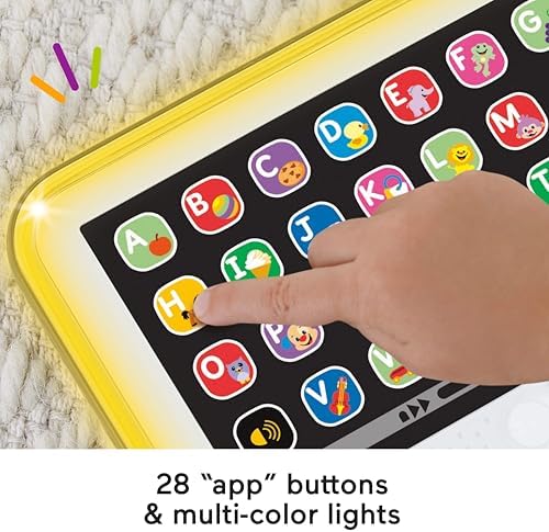 Fisher-Price Brinquedo educativo infantil Laugh & Learn Smart Stages Tablet Computador de Brincadeira com Música e Luzes para Crianças a partir de 1 Ano, Versão em Inglês do Reino Unido, JNH90