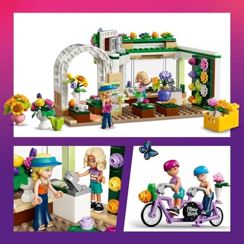 LEGO Friends Loja de Flores Criativa - Brinquedo em Miniatura com Flores Artificiais, Buquês, 2 Mini Bonecas, Bicicleta e Acessórios - Presente de Aniversário para Meninas a partir de 7 Anos - 42693