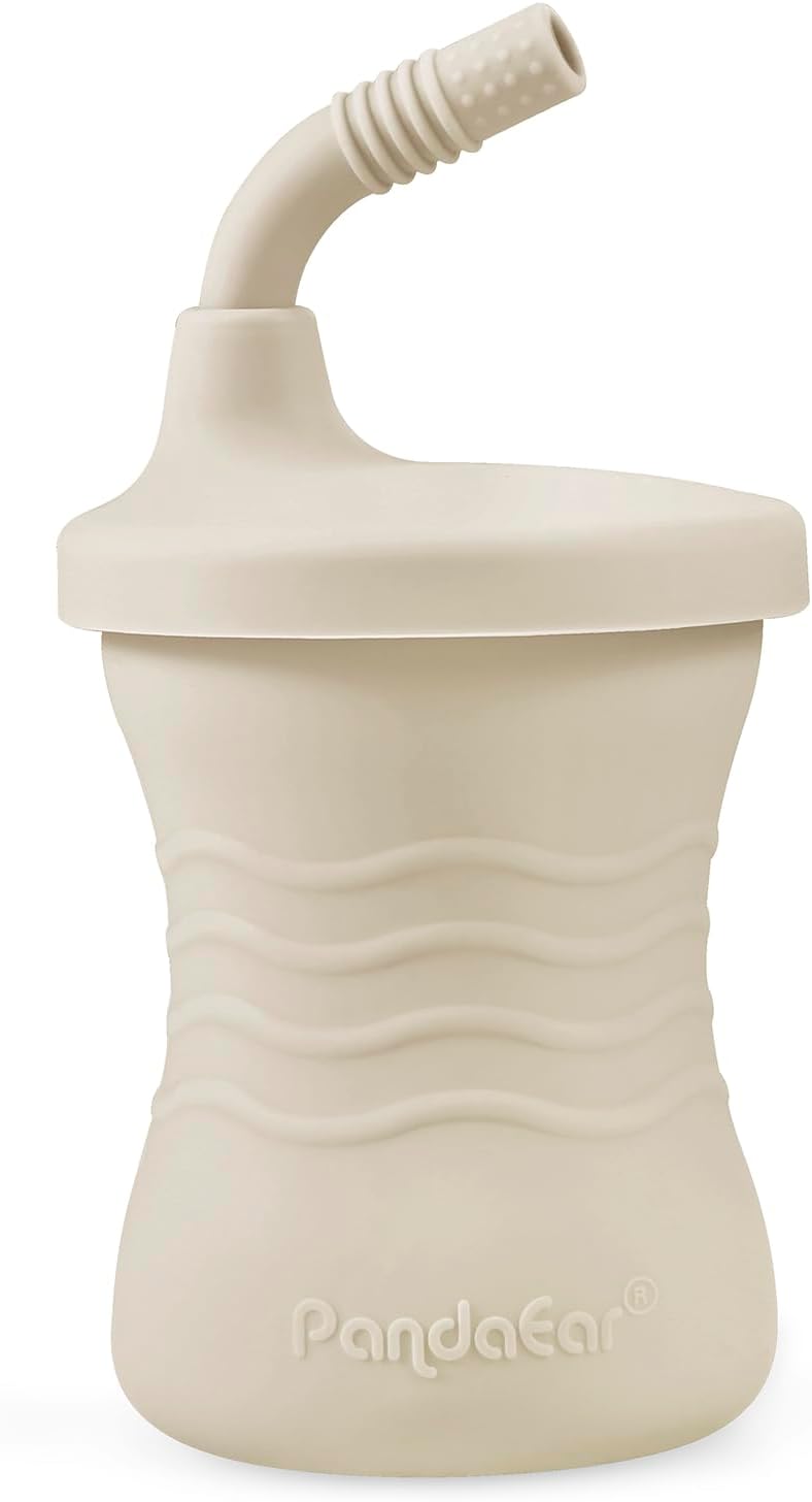 PandaEar Conjunto de 3 Copos de Treinamento para Bebês em Silicone com Canudo, Inquebráveis, para Bebês e Crianças a partir de 6 Meses, 148ml (Rosa/Rosa Claro/Linho)