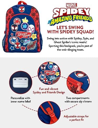 Mochila Marvel Homem-Aranha | Mochila Infantil do Homem-Aranha e Seus Incríveis Amigos | Mochila Escolar para Meninos | Mochilas Infantis | Tamanho Único