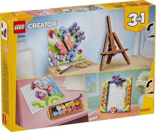 LEGO Creator 3 em 1 Brinquedo de Pintura Decorativa com Arte Floral - Kit de modelo 3D que se transforma em uma moldura ou desenho de flamingo - Decoração DIY para quarto infantil - Presente para meninas e meninos a partir de 8 anos - 31390